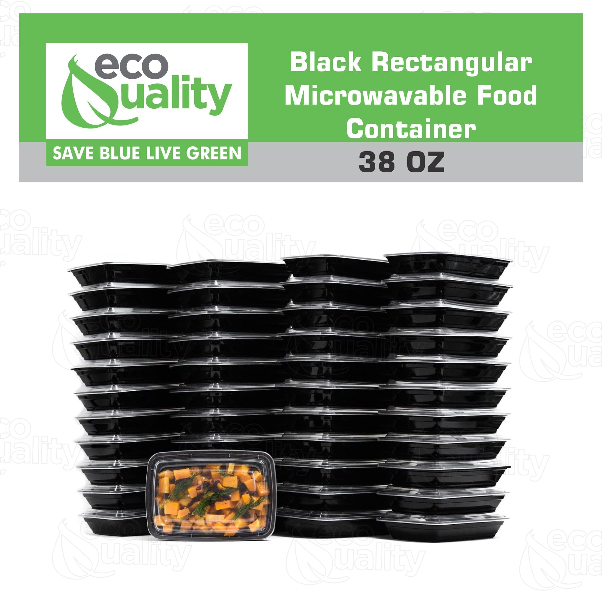 EcoQuality 38 oz Reusable Food Storage 25 Pack Containers with Lids Rectangular BPA Free Freezer, Microwave & Dishwasher Safe – Airtight & Watertight Stackable, Lunch Meal Prep, To-Go, Bento Box