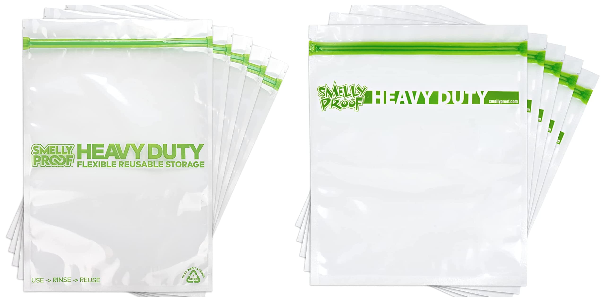 REUSABLE STORAGE BAGS BUNDLE by Smelly Proof - Heavy Duty 5mil, USA Made PEVA & BPA Free Dishwasher-Safe Triple Zip Clear Flat Design - 5 Gallon & 5 Quart Sizes Combo Pack
