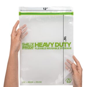 REUSABLE STORAGE BAGS BUNDLE by Smelly Proof - Heavy Duty 5mil, USA Made PEVA & BPA Free Dishwasher-Safe Triple Zip Clear Flat Design - 5 Gallon & 5 Quart Sizes Combo Pack