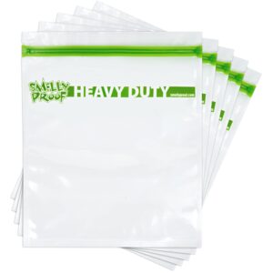 REUSABLE STORAGE BAGS BUNDLE by Smelly Proof - Heavy Duty 5mil, USA Made PEVA & BPA Free Dishwasher-Safe Triple Zip Clear Flat Design - 5 Gallon & 5 Quart Sizes Combo Pack