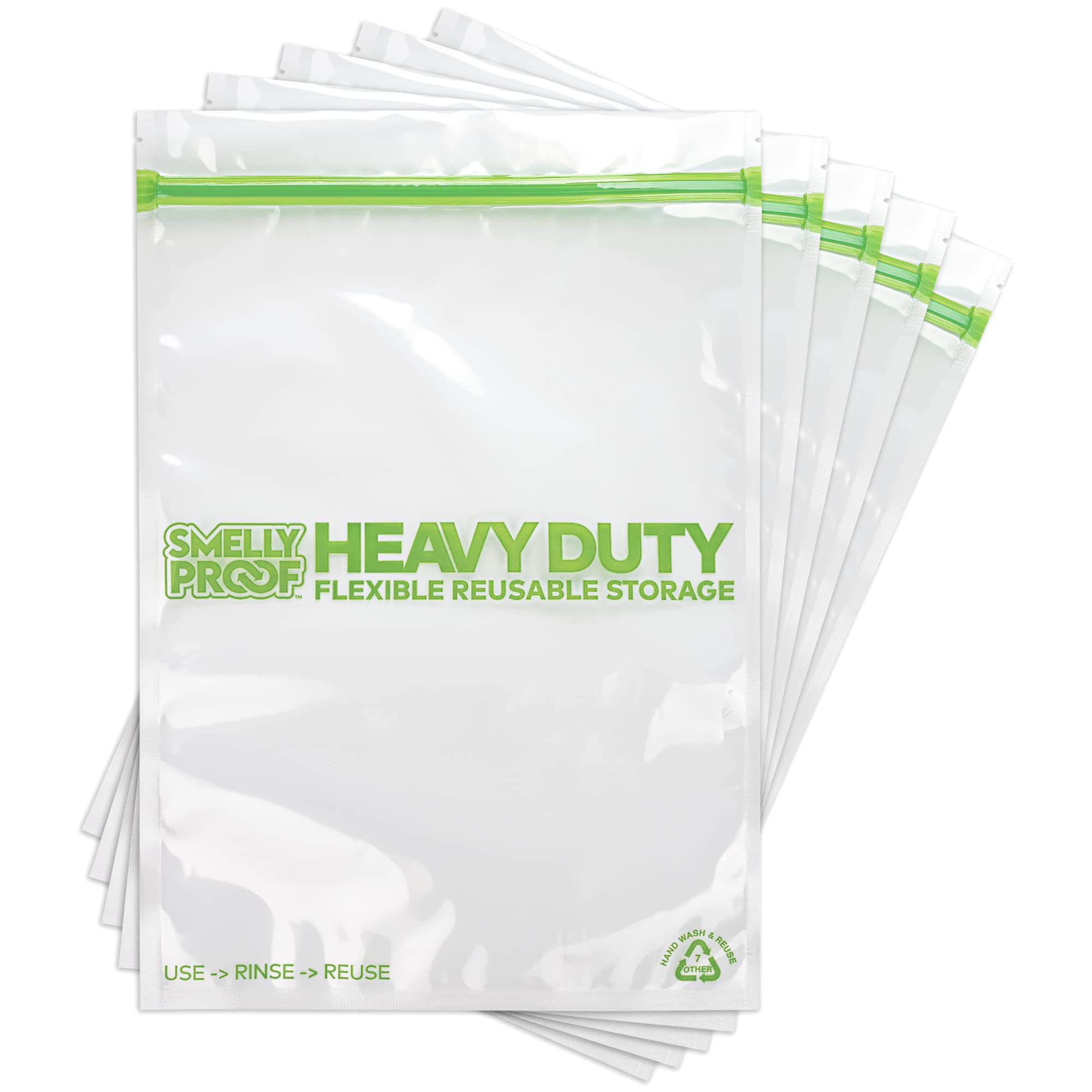 REUSABLE STORAGE BAGS BUNDLE by Smelly Proof - Heavy Duty 5mil, USA Made PEVA & BPA Free Dishwasher-Safe Triple Zip Clear Flat Design - 5 Gallon & 5 Quart Sizes Combo Pack