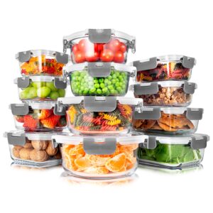 serenelife 24-piece food glass storage containers - superior glass food storage set, stackable design with newly innovated hinged locking lids, 11 to 35 oz. capacity, gray - slgl24gy