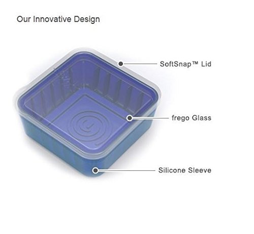 Frego Award-Winning Plastic-Free Glass and Silicone Food Container | 4 Cups | Blue