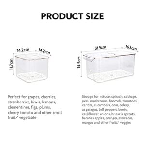 elabo Food Storage Containers Fridge Produce Saver- Stackable Refrigerator Organizer Keeper Drawers Bins Baskets with Lids and Removable Drain Tray for Veggie, Berry and Fruits