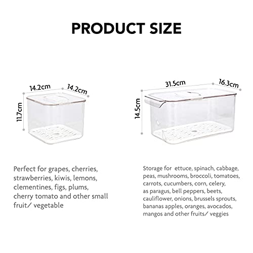 elabo Food Storage Containers Fridge Produce Saver- Stackable Refrigerator Organizer Keeper Drawers Bins Baskets with Lids and Removable Drain Tray for Veggie, Berry and Fruits