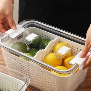 SHEBI PRODUCT - 3-Pack Refrigerator Organizer Bins- Clear Plastic Fridge Organizer for Fruit & Produce with Removeable Tray- Stackable Kitchen Organization- Fruit Containers for Fridge (White)