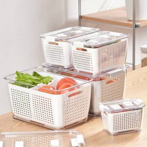 SHEBI PRODUCT - 3-Pack Refrigerator Organizer Bins- Clear Plastic Fridge Organizer for Fruit & Produce with Removeable Tray- Stackable Kitchen Organization- Fruit Containers for Fridge (White)