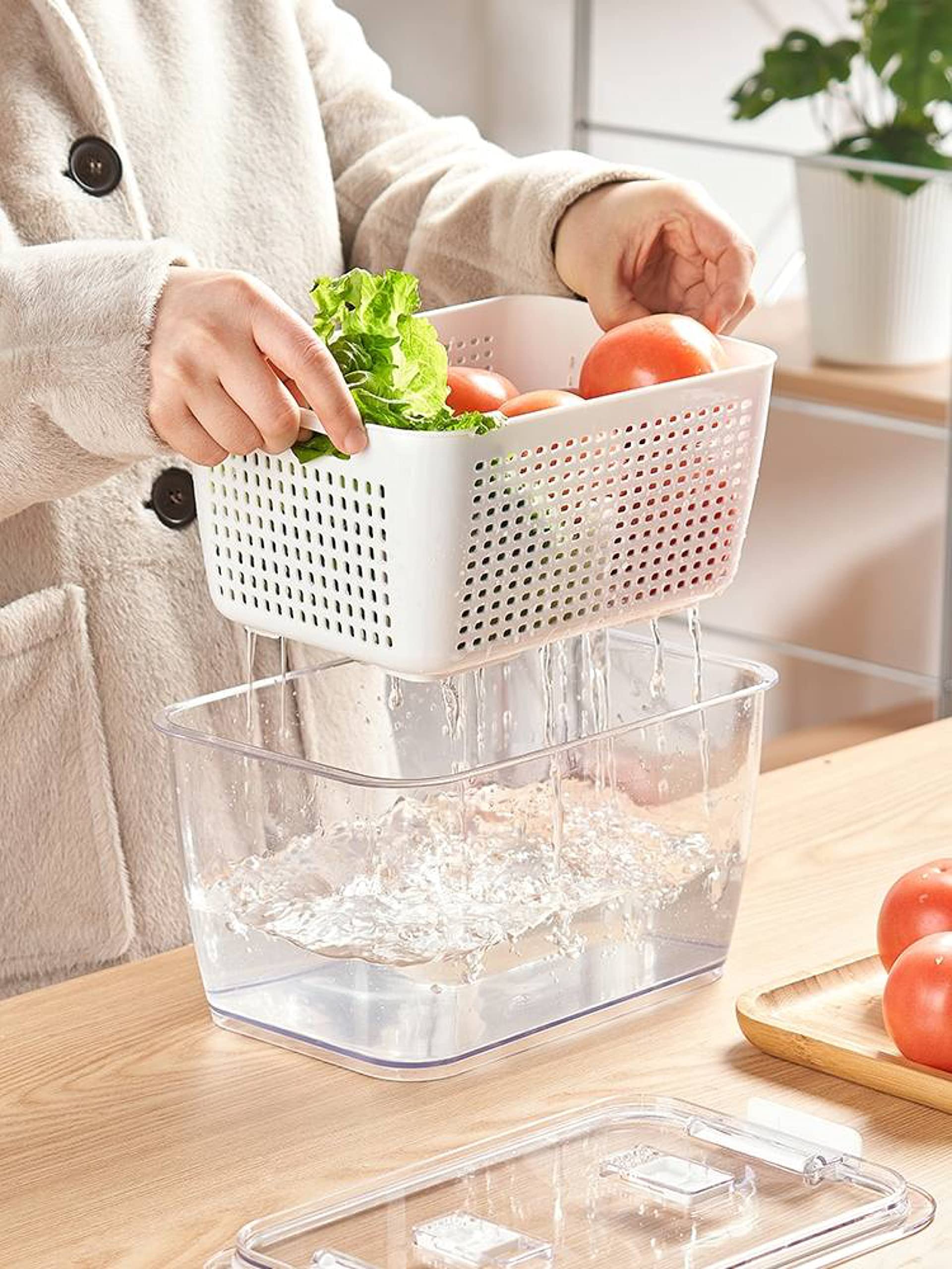 SHEBI PRODUCT - 3-Pack Refrigerator Organizer Bins- Clear Plastic Fridge Organizer for Fruit & Produce with Removeable Tray- Stackable Kitchen Organization- Fruit Containers for Fridge (White)