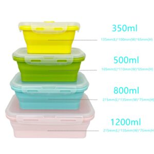 ECOmorning Reusable Silicone Food Storage Containers Collapsible Food Storage Containers with Airtight Lids Slicone Camping Bowls- Microwave and Freezer Safe, Set of 4