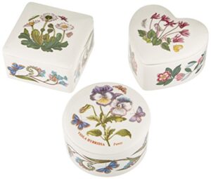 portmeirion botanic garden set of 3 covered boxes | 3.5 inch mini boxes | ideal for storing trinkets and jewelry | assorted floral motifs | dishwasher safe