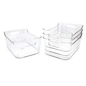 isaac jacobs 4-pack small clear storage bins (9.4” x 6.7” x 4.1”) w/ handles, plastic box set, home, office, fridge, freezer, kitchen, pantry organization container, bpa-free/food safe (small, 4-pack)