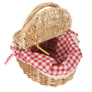 wicker basket with liner camping picnic basket shopping storage hamper with lid and handle for barbecue food storage container sundries organizer red fruit vegetable storage basket