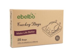 ebelbo oven turkey cooking bags, roasting bags for food, multi-purpose kitchen and garden preserving bag - large size 19x23.5 inch, 25 pack