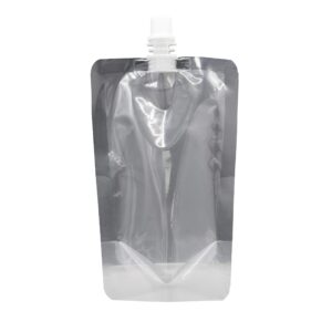 50 pcs screw cap spout liquid drinking stand-up flask pouch w/complementary funnel (13.5 oz, transparent clear)