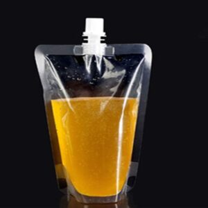 50 pcs Screw Cap Spout Liquid Drinking Stand-Up Flask Pouch w/Complementary Funnel (13.5 oz, Transparent Clear)