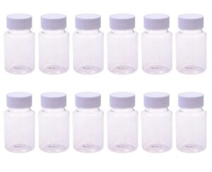 12pcs clear empty portable thicken plastic bottles case with white screw cap holder storage container for liquid solid powder (50ml)