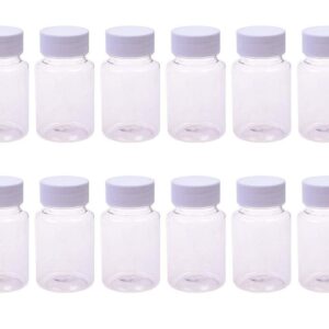 12PCS Clear Empty Portable Thicken Plastic Bottles Case with White Screw Cap Holder Storage Container for Liquid Solid Powder (50ml)