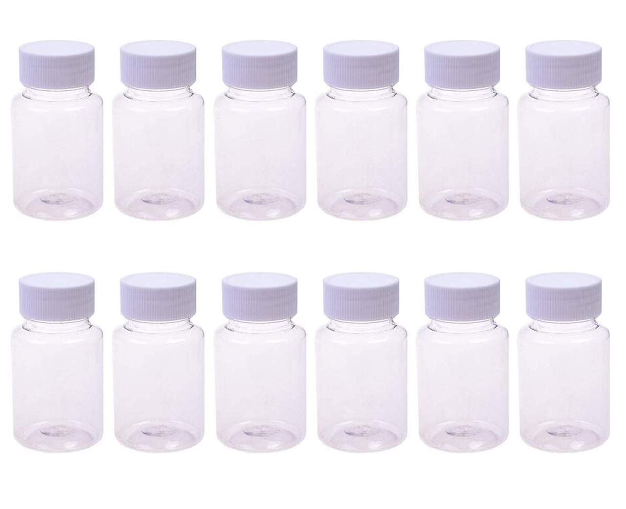 12PCS Clear Empty Portable Thicken Plastic Bottles Case with White Screw Cap Holder Storage Container for Liquid Solid Powder (50ml)