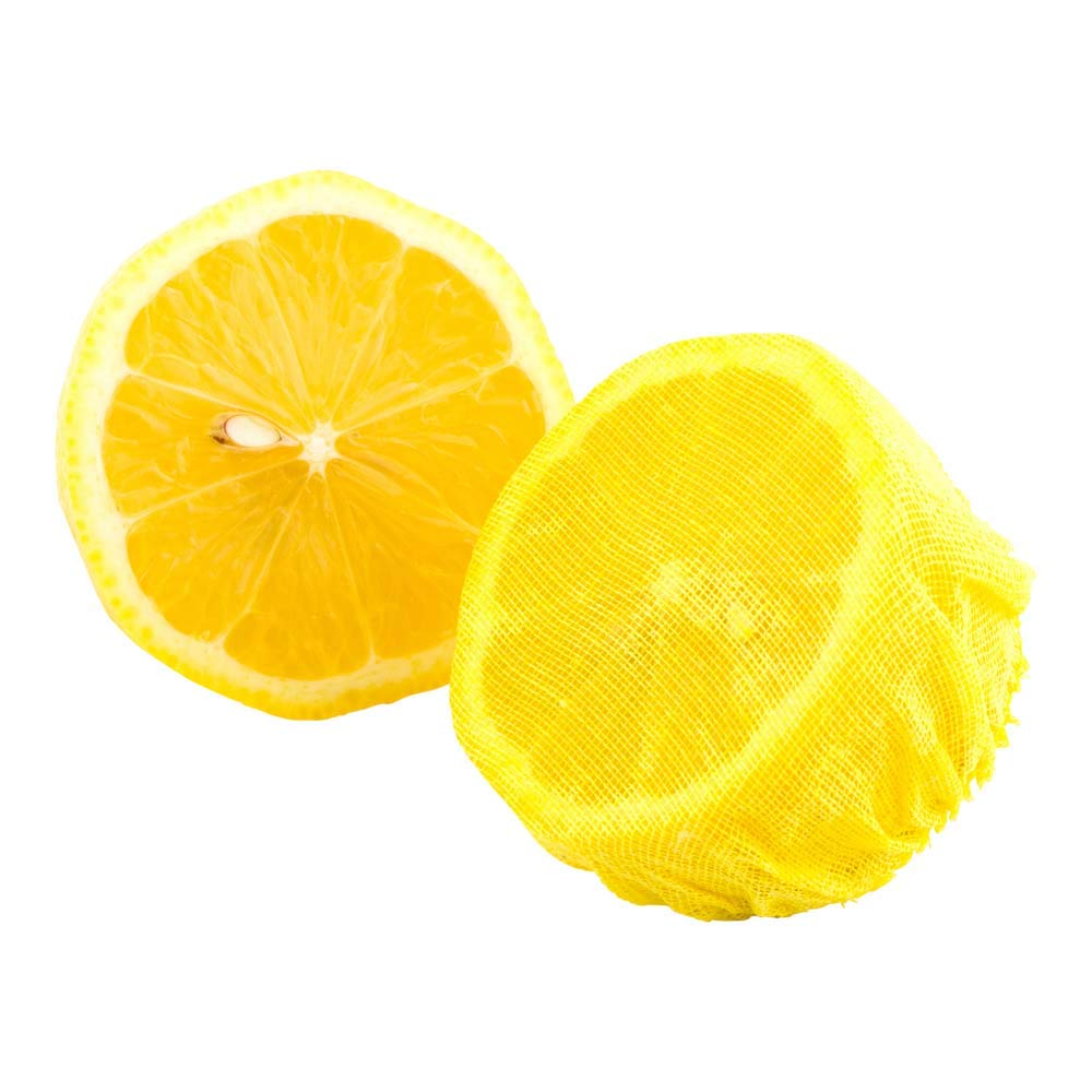 Restaurantware 7 Inch x 7 Inch Lemon Squeeze Cloths 100 With Elastic Band Lemon Covers - Mesh Reusable Yellow Cheesecloth Lemon Nets For Lemon Halves And Wedges