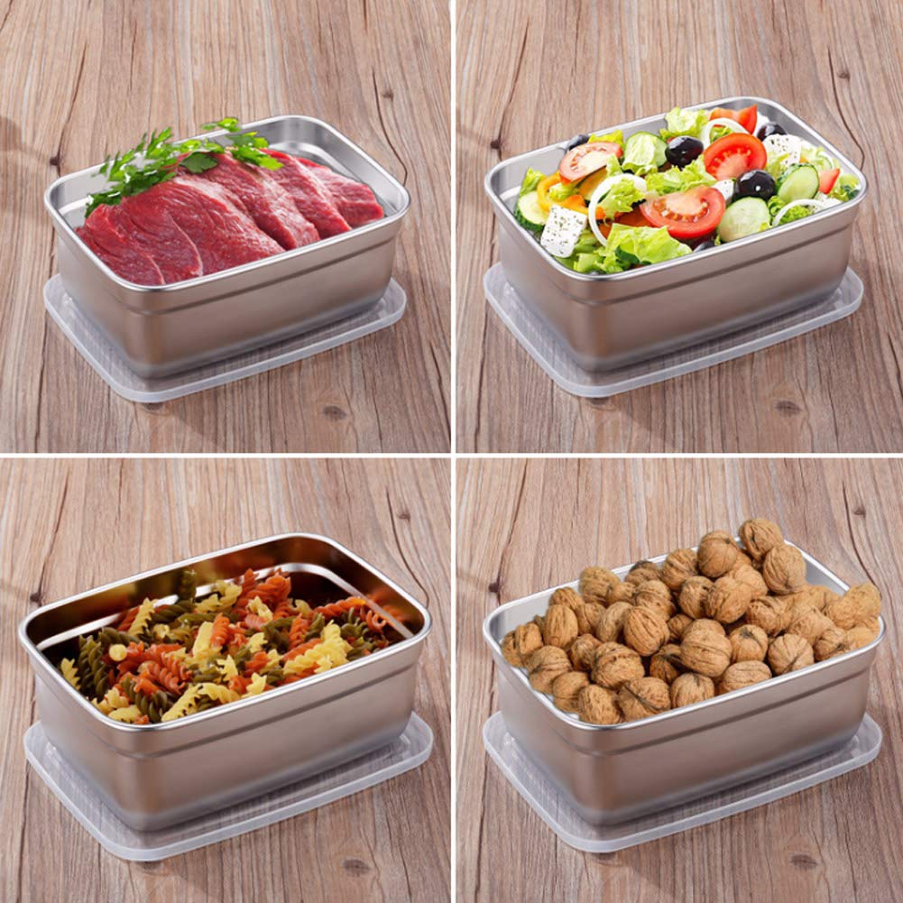 4Pcs Stainless Steel Food Containers with Leakproof Lids Rectangle for Food Storage Box