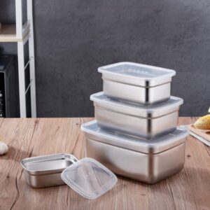 4Pcs Stainless Steel Food Containers with Leakproof Lids Rectangle for Food Storage Box