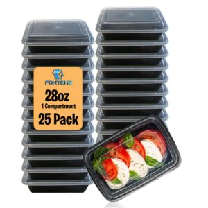 fonteme single compartment meal prep - 25 pack - big container with airtight lid – freezer, microwave & dishwasher safe – stackable – bpa free plastic – rectangular meal prep container (black) 28oz