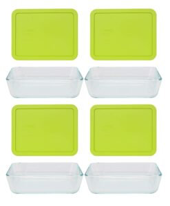 pyrex (4 7211 6 cup glass dishes & (4) 7211 6 cup rectangle edamame green lids made in the usa