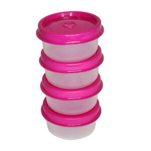 tupperware set of 4 smidgets tiny 1 oz containers sheer with pink lids