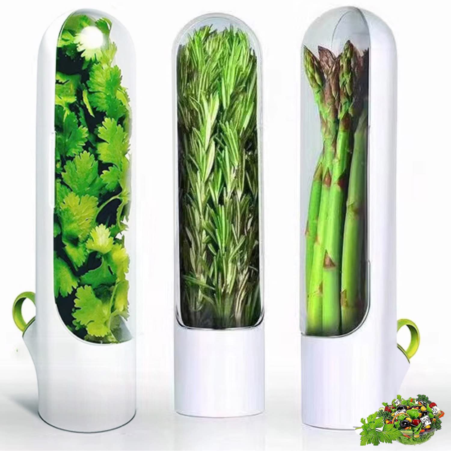 Jfxgjuv Herb Saver Best Keeper for Freshest Produce Lasting Refrigerator Herb Keeper Containers Clear Herb Savor Pod Herb Storage Container for Cilantro Mint Parsley Asparagus (Set of 3) (Jfxgjuv01)