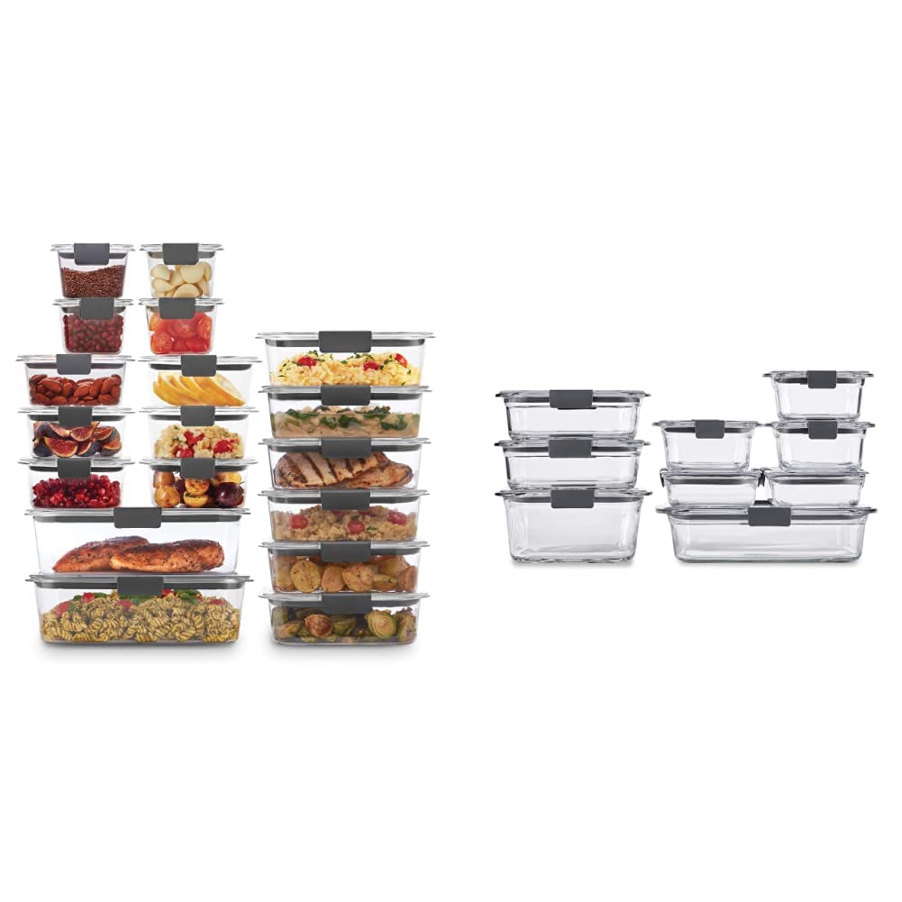 Rubbermaid 44-Piece Brilliance Food Storage Containers, Clear/Grey & Brilliance Glass Storage Set of 9 Food Containers with Lids (18 Pieces Total), Set, Assorted, Clear