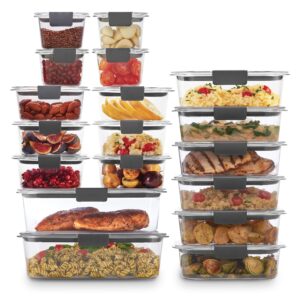 Rubbermaid 44-Piece Brilliance Food Storage Containers, Clear/Grey & Brilliance Glass Storage Set of 9 Food Containers with Lids (18 Pieces Total), Set, Assorted, Clear