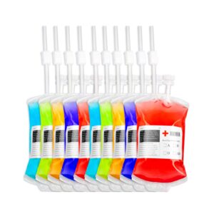 jclmer 25 pcs blood energy drink bag drink container iv bags, translucent plastic pouches drink bags for cold & hot drinks for adults and kids, blood bags party favour drinking cups