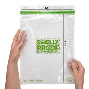 Smelly Proof Reusable Food Storage Bags Bundle - Made in USA, Easy Clean, Dishwasher-Safe, XXL 2-Gallon Freezer Bags & Small SM-Snack Bags, 3-mils Thick, PEVA & BPA Free, 5-Pack & 10-Pack