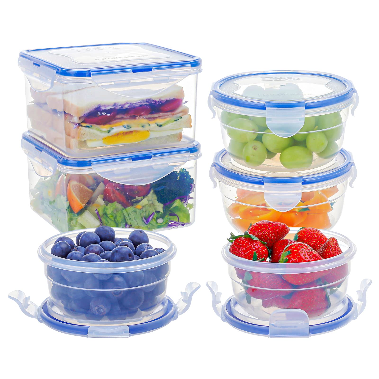 KIGI [6 PACK] 42.3OZ/10.1OZ/20.3OZ Square Plastic Food Storage Containers and Round Nested Mixing Bowls Set Freeze Meal Prep and Leftovers Container