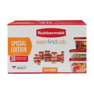 rubbermaid 38 piece easy find lid red food storage set - kitchen storage