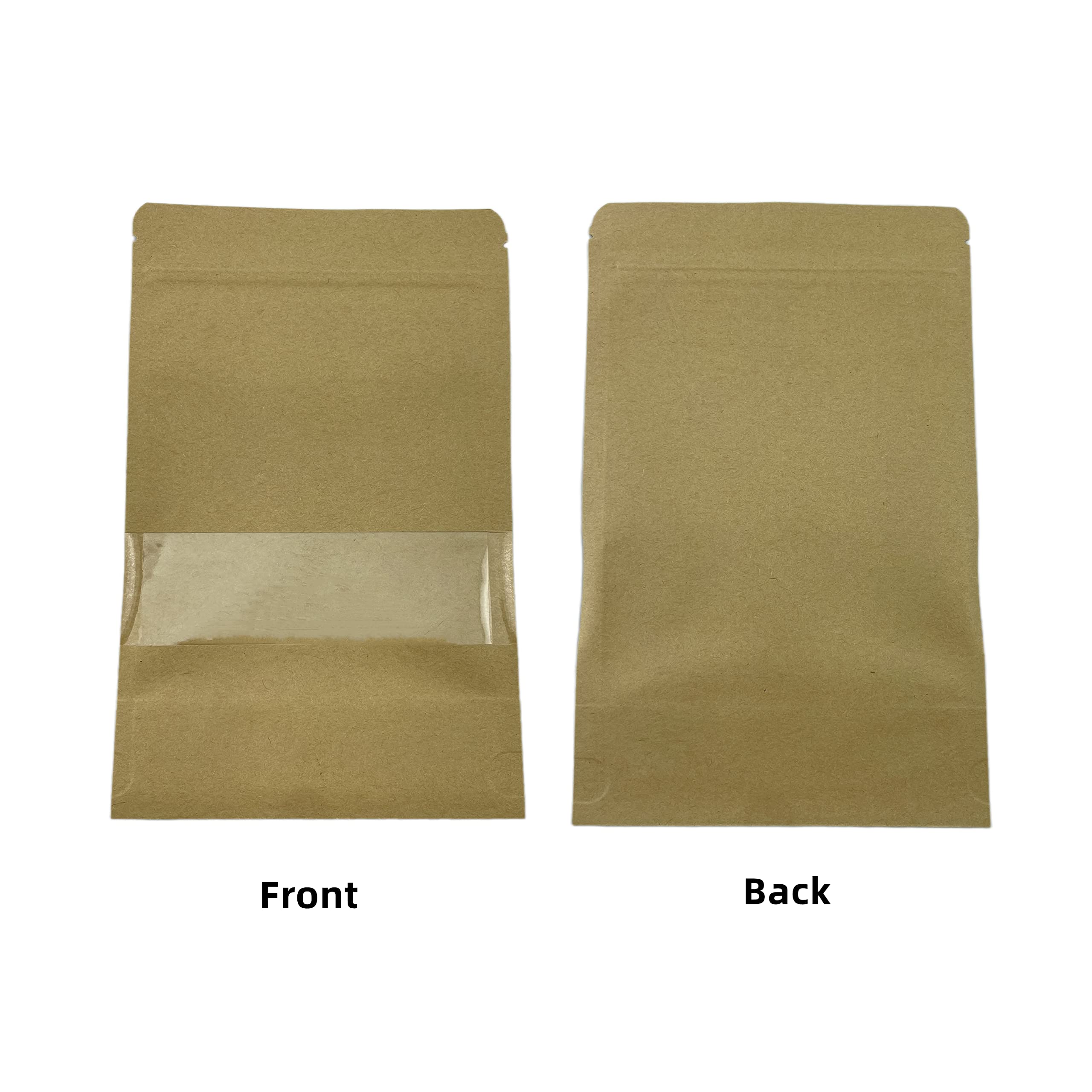 Palmhomee Pack of 48 Kraft Stand Up Pouches Kraft Pouches with Window Zip Lock Pouches Sealable Bag Foil Pouch Self Sealing Pouch for Food Storage (4.7x8 inch, Brown)