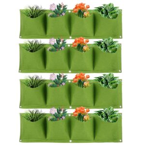 4pcs vertical hanging outdoor wall planter 4 pocket plant grow bag wall mounted reusable degradable felt garden planter herbs, succulents artificial pl or flowers. (green)