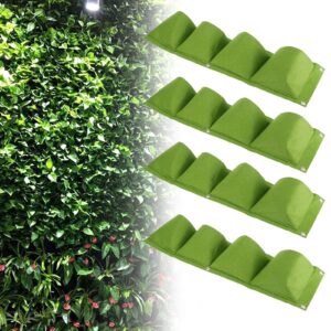 4Pcs Vertical Hanging Outdoor Wall Planter 4 Pocket Plant Grow Bag Wall Mounted Reusable Degradable Felt Garden Planter Herbs, Succulents Artificial Pl or Flowers. (Green)