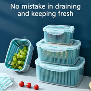 Gorwit Fruit and Vegetable Storage Container Refrigerator Berries Vegetable Washing Kitchen Vegetable Dehydration with Lid and Strainable Basket 5 Size Food Grade Safe BPA Free,1300ml