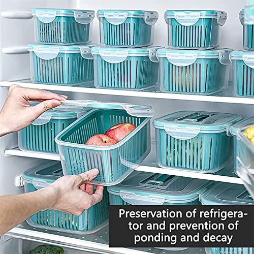 QBOMB Fruit Storage Containers for Fridge, Produce Saver Vegetable Container with Drain Colanders Fridge Organizer Case with Removable Drain Plate, Stackable Refrigerator Food Grade Safe,M