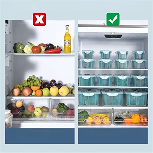 Fruit Storage Containers for Fridge, 5 Sizes, with Drain Basket and Lid, Suitable for Kitchen, Refrigerator Fruit and Vegetable Storage,XL/5800ML