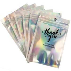 100 pieces mylar holographic resealable bags, resealable mylar bags for small business, foil pouch ziplock bags for multipurpose storage (holographic color, 4 x 6 inch)