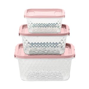 plasvale food storage plastic containers set of crystal line - 6 pieces - microwave, freezer and dishwasher safe - bpa free (rose)