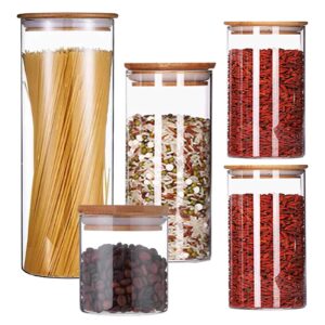 unique pr pyrex glass food storage containers - bamboo lids for airtight pantry organization for kitchen, set of 5,organizing spice flour coffee bean, flour & spaghetti