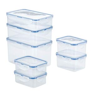 locknlock easy essentials food storage lids/airtight containers, bpa free, 14 piece - rectangle, clear