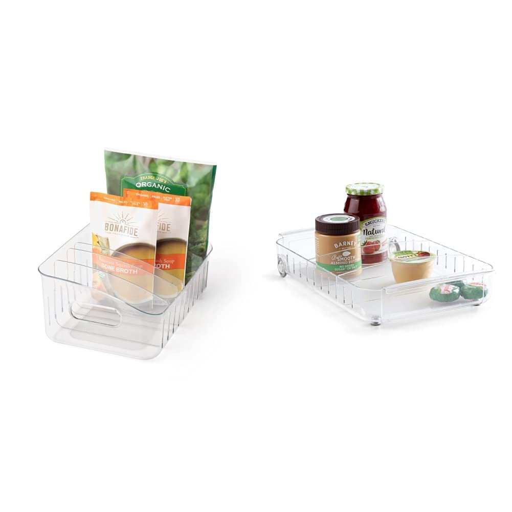 YouCopia FreezeUp Freezer Bin 12", Fridge Organizer with Storage, BPA-Free Food-Safe Container & RollOut Fridge Caddy, 9" Wide, Clear