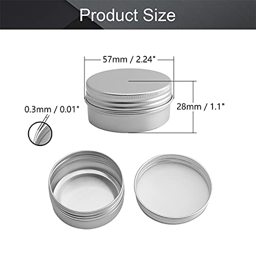 Othmro 12Pcs 1.7oz Metal Round Tins Aluminum Tin Cans Jar Refillable Containers 50ml Tin Cans Tin Bottle Container with Screw Lid for Salve Spices Lip Balm Tea Candies Silver 57×28mm