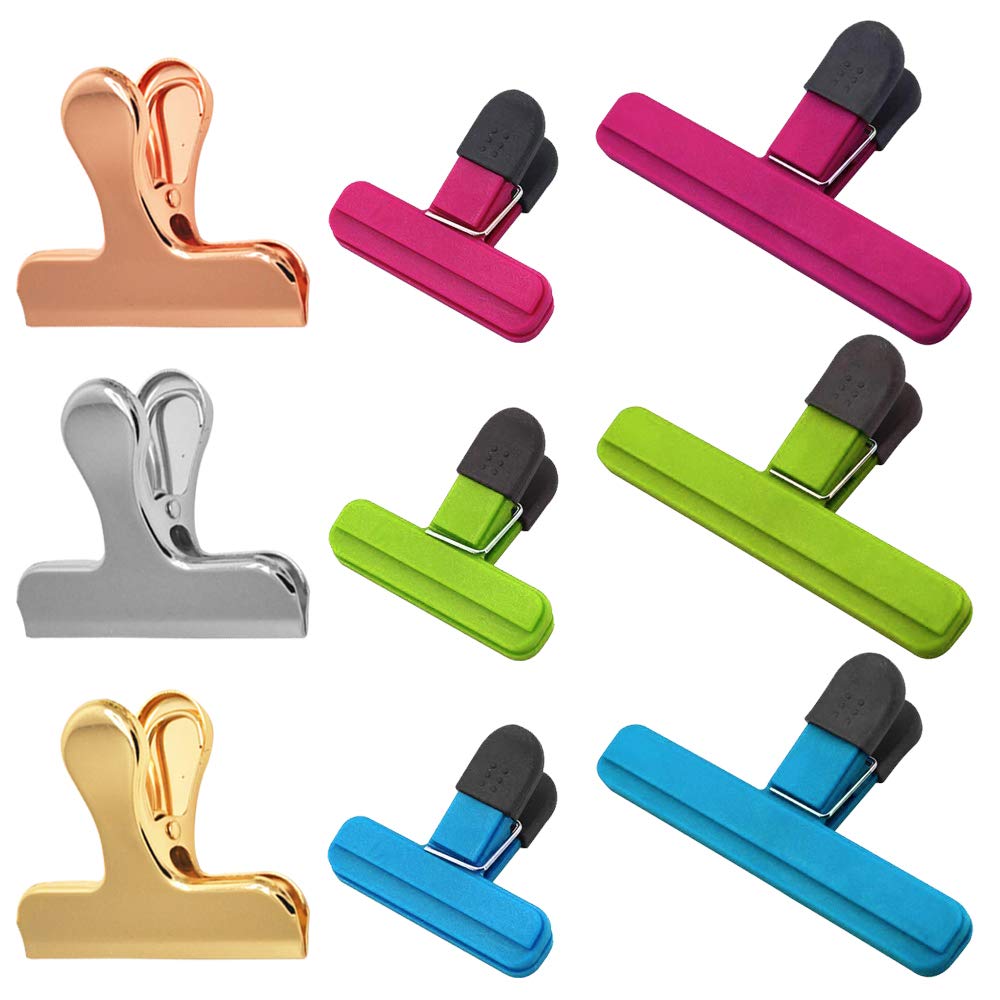 Set of 9, Chip Bag Clips Set, findTop Plastic and Stainless Steel Bag Clips in Assorted Colors for Coffee and Food Bags