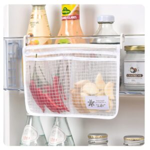 sherxibo Home Kitchen Organizer Mesh Bag (White) Refrigerator Inside Door Classification Storage Mesh Bag Refrigerator Hanging Storage Mesh Bag Kitchen Food Small Sundries Storage Mesh Bag 2 Pack