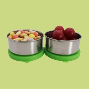 Ksooly 5 oz Leak Proof Snack and Side Dish Containers | Set of 2 (5 oz) | Spill Proof in Bags and Bento Boxes | Food Grade Stainless Steel with Seal Lids, Green